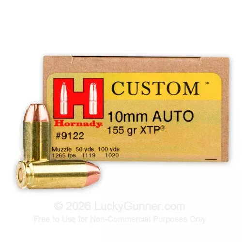 10mm Auto – 155 Grain XTP JHP – Hornady Custom – 20 Rounds