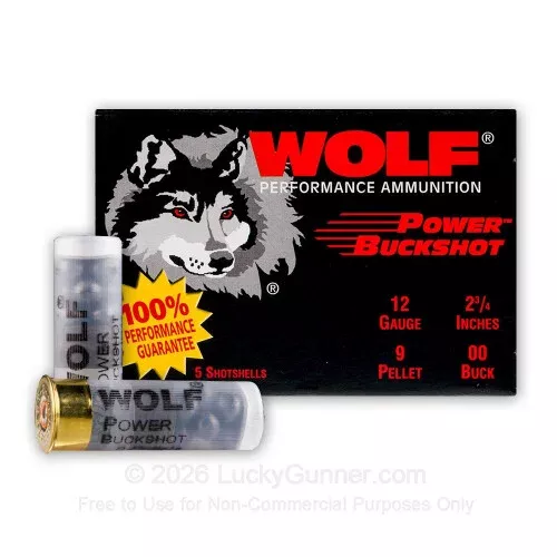 12 ga – 2-3/4″ 00 Buck – 9 Pellets – Wolf – 250 Rounds