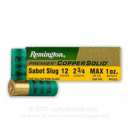 12 ga – 2-3/4″ – 1 Oz. Copper Solid Sabot Slug – Remington Premier – 100 Rounds