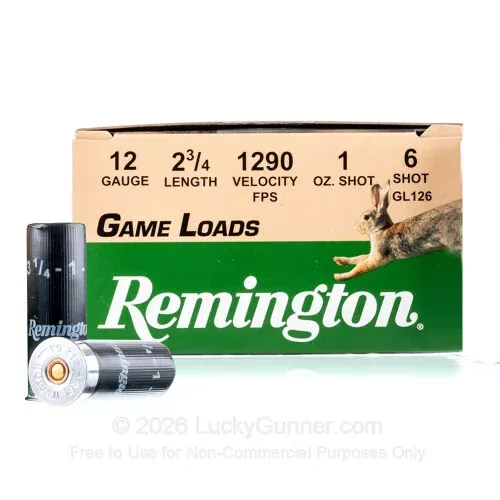 12 ga – 2-3/4″ Lead Shot – 1 oz. – #6 –Remington Game Load – 250 Rounds