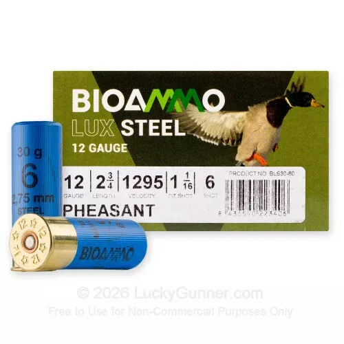 12 Gauge – 2-3/4″ 1-1/16oz. #6 Shot – BioAmmo Game Steel – 250 Rounds