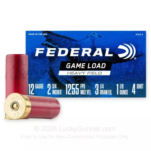 12 Gauge – 2 3/4″ 1 1/8 oz. #4 Shot – Federal Game Shok – 250 Rounds