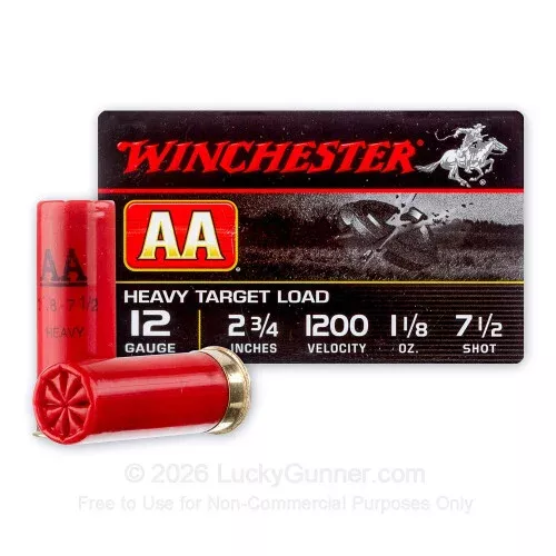 12 Gauge – 2-3/4″ 1-1/8 oz. #7-1/2 Shot – Winchester AA Heavy Target – 250 Rounds