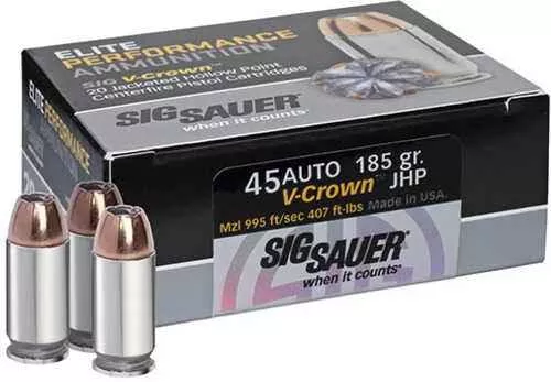 45 ACP 50 Rounds Ammunition Sig Sauer 185 Grain Hollow Point