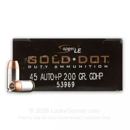 .45 ACP – +P 200 Grain Jacketed Hollow Point – Speer Gold Dot – 1000 Rounds