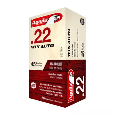 Aguila Ammunition Rifle, 22 Winchester Automatic, Solid Point, Made for Winchester 1903, 50 Round Box 1B220504