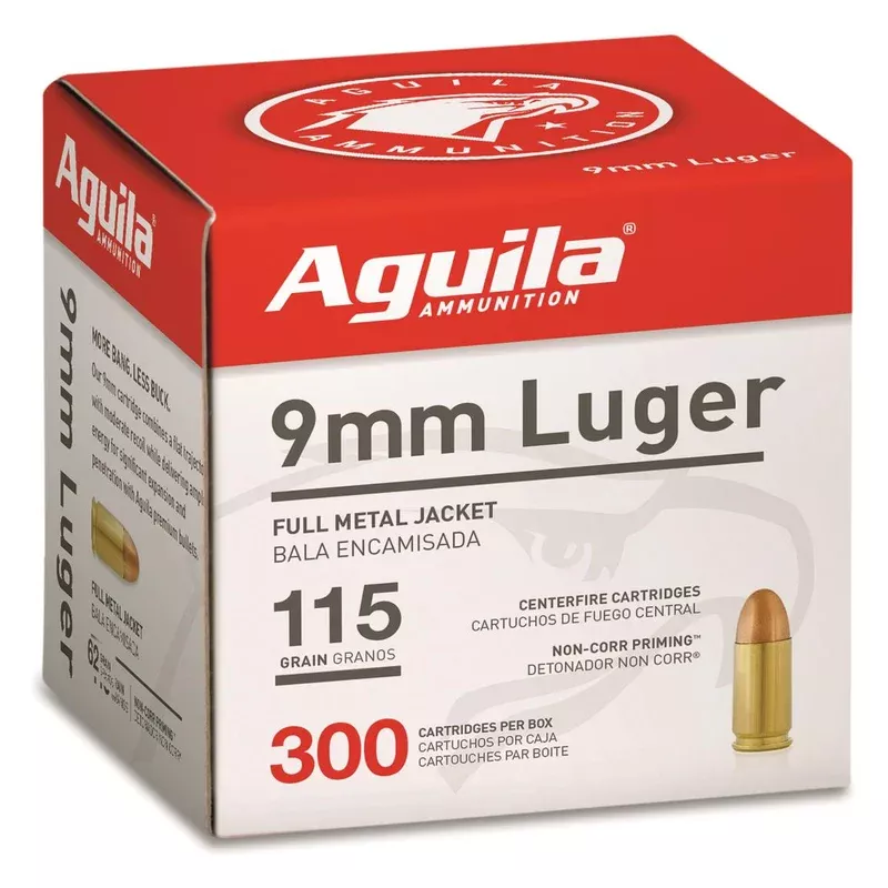Aguila FMJ 9mm Luger 115-Grain Pistol Ammunition – 300 Rounds