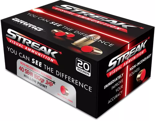 Ammo Inc 40180JHPSTRKRED Streak Visual (RED)40S&W 180gr Jacketed Hollow Point 20 Per Box/10 Case