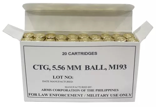 Armscor 50174 Precision M193 5.56x45mmNATO 55gr Full Metal Jacket 20 Per Box/50 Case