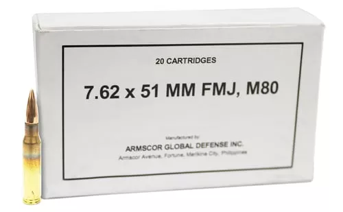 Armscor 50203 Precision M80 7.62x51mm NATO 147 gr 2665 fps Full Metal Jacket (FMJ) 20 Bx/25 Cs