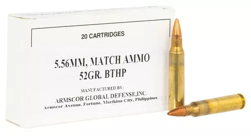 Armscor 50255 Precision Match Proof 5.56x45mm NATO 52 gr 2460 fps Hollow Point Boat-Tail (HPBT) 20 Bx/50 Cs