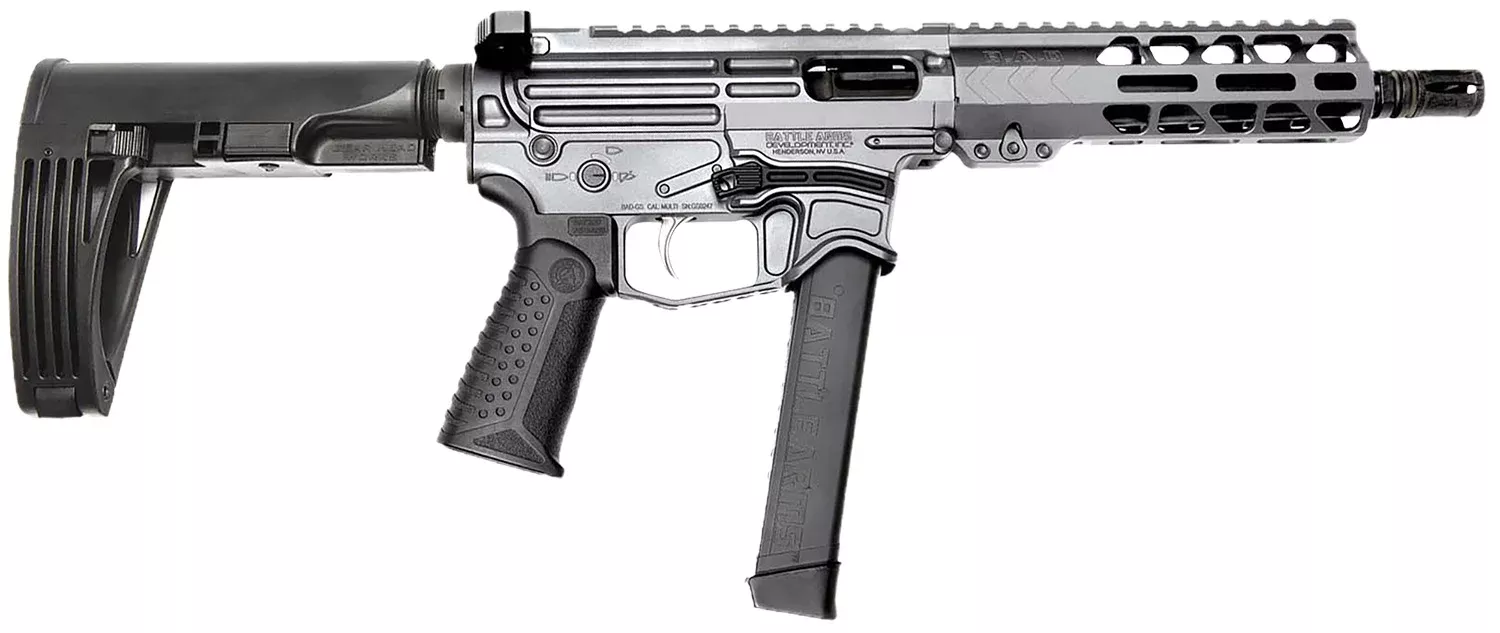 Battle Arms Development XIPHOS004 Xiphos9mm Luger 30+1 8.50" Black Barrel, M-LOK Handguards, Combat Gray Aluminum Picatinny Rail ReceiverBlack Synthetic Adjustable Stock, Adj Black Grips