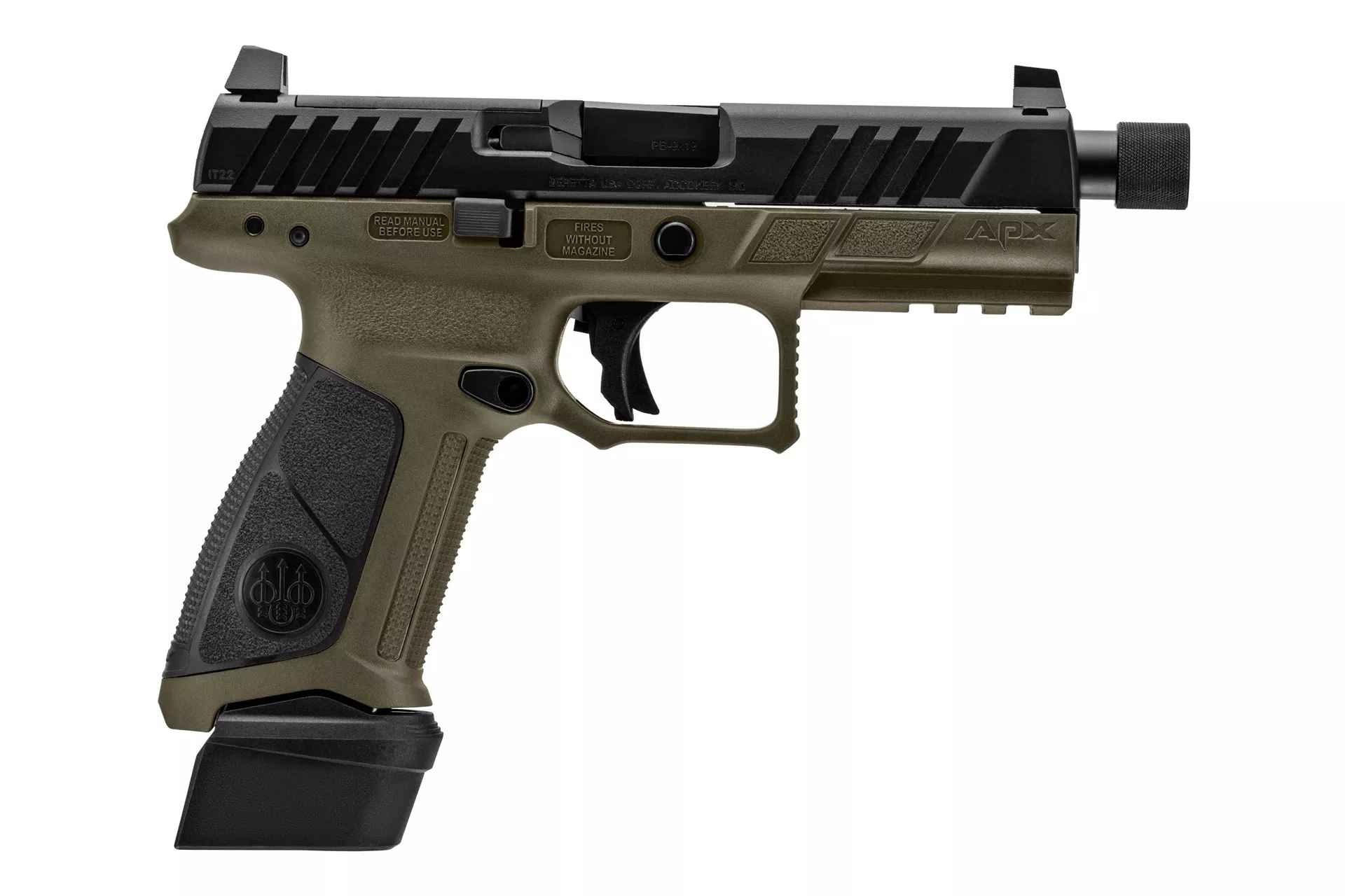 Beretta APX A1 Tactical 4.8″ 9mm 21rd Full Size Semi-Auto Threaded Pistol – OD Green – JAXA1F921TAC