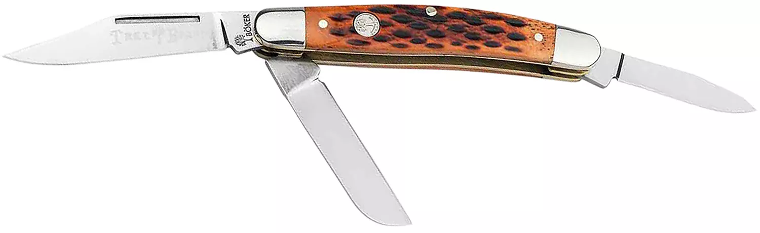 Boker 110852 Stockman Traditional Medium Clip Point/Sheepsfoot/Spey Plain D2 Steel Blade Brown Jigged Bone Handle