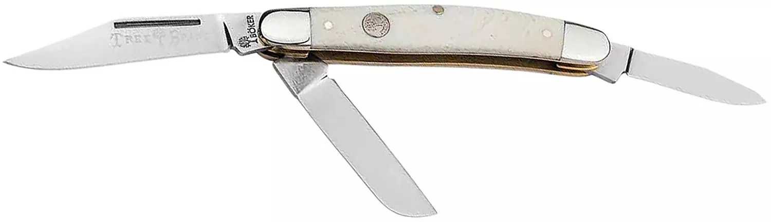 Boker 110854 Stockman Traditional Medium Clip Point/Sheepsfoot/Spey Plain D2 Steel Blade Smooth White Bone Handle
