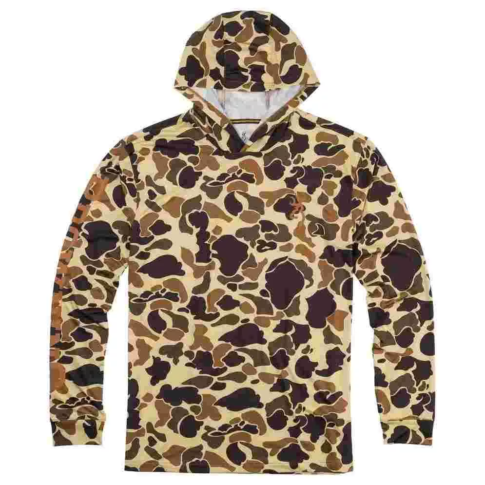 Browning Hooded Long Sleeve Tech Shirt Vintage Tan Camo M