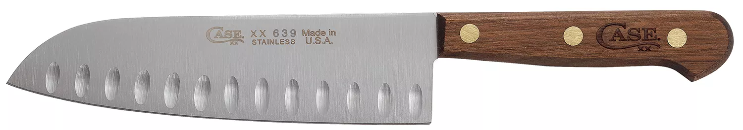Case 07322 Santoku7" Fixed Plain Mirror Polished Tru-Sharp SS Blade, Walnut Handle