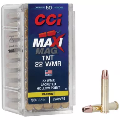 CCI Ammunition TNT, 22WMR, 30 Grain, Jacketed Hollow Point, 50 Round Box 63