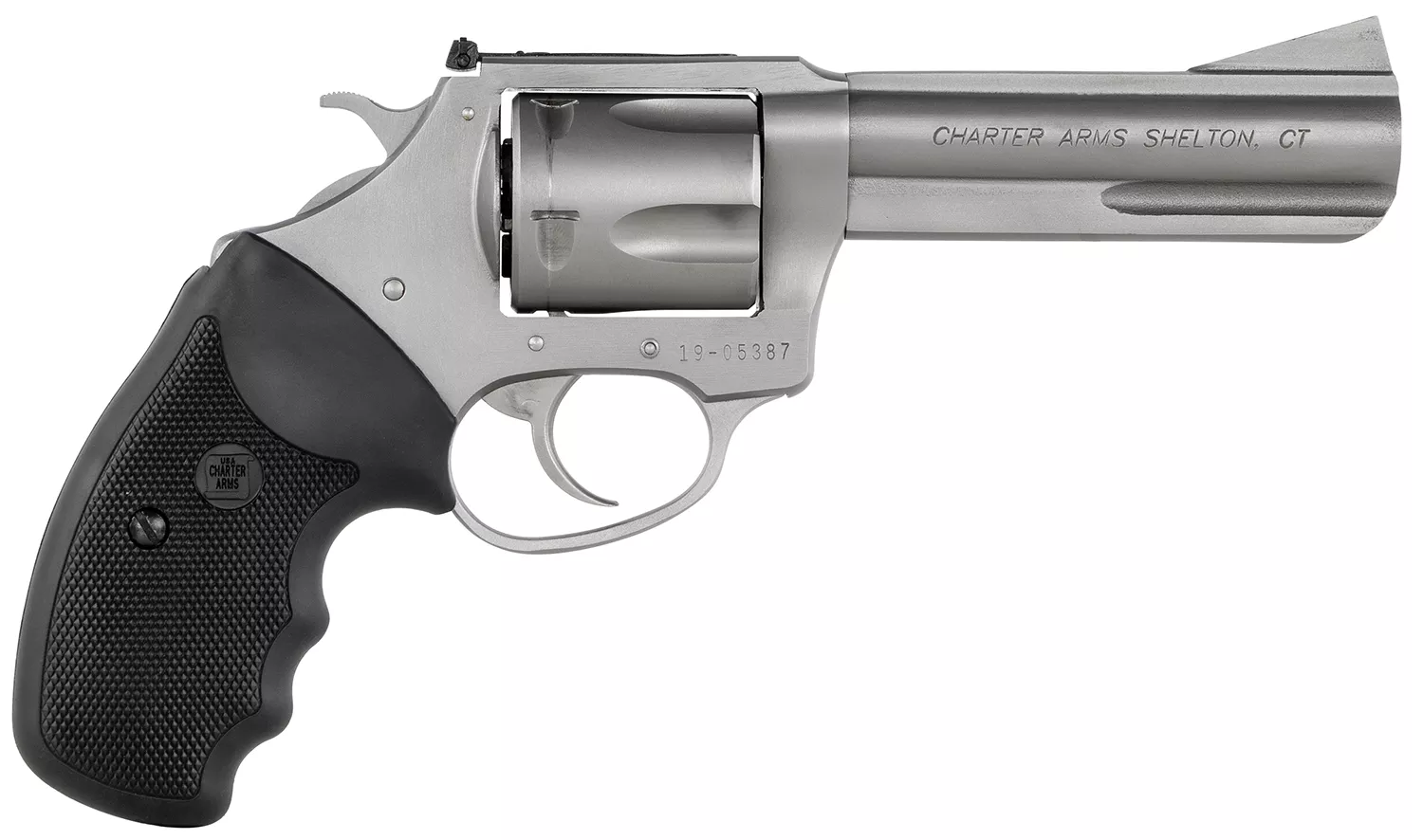 Charter Arms 74442 Bulldog Target Large 44 Special, 5 Shot 4.20″ Matte Stainless Steel Barrel, Cylinder & Frame W/Black Finger Grooved Rubber Grip