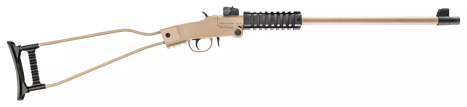 Chiappa Firearms 500255 Little BadgerFull Size 22 LR 1 Shot, 16.50" Desert Sand Cerakote Steel Threaded Barrel, Desert Sand Cerakote Quad Picatinny Receiver, Desert Sand Cerakote Underfolding Wire F