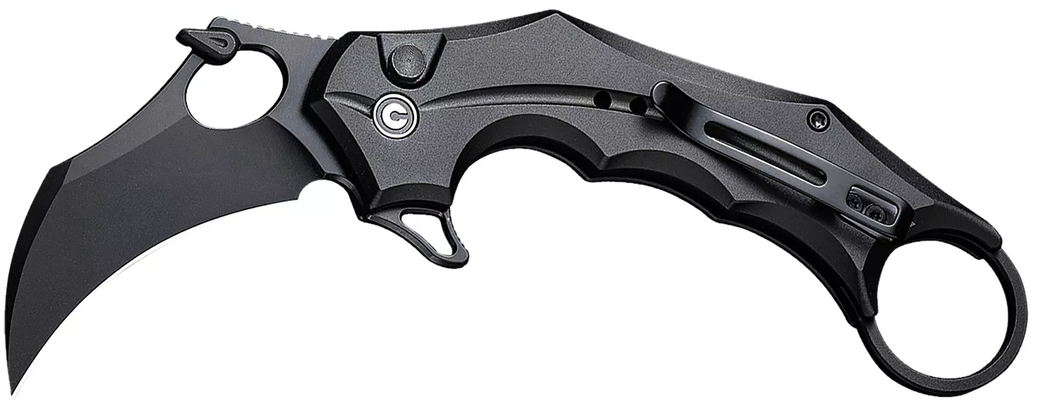 Civivi Knives C16016B-1 Incisor II2.02" Folding Karambit Plain Black Nitro-V Steel Blade, Black w/Finger Ring Aluminum Handle