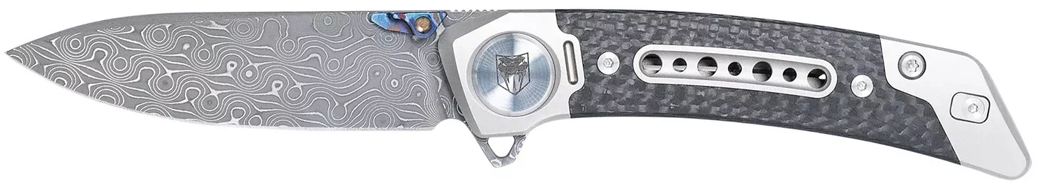 CobraTec Knives CTEMPDAMDNS Emperor3" Folding Drop Point Plain Damascus VG-10 SS Blade, 4.25" Carbon Fiber/SS Titanium Handle