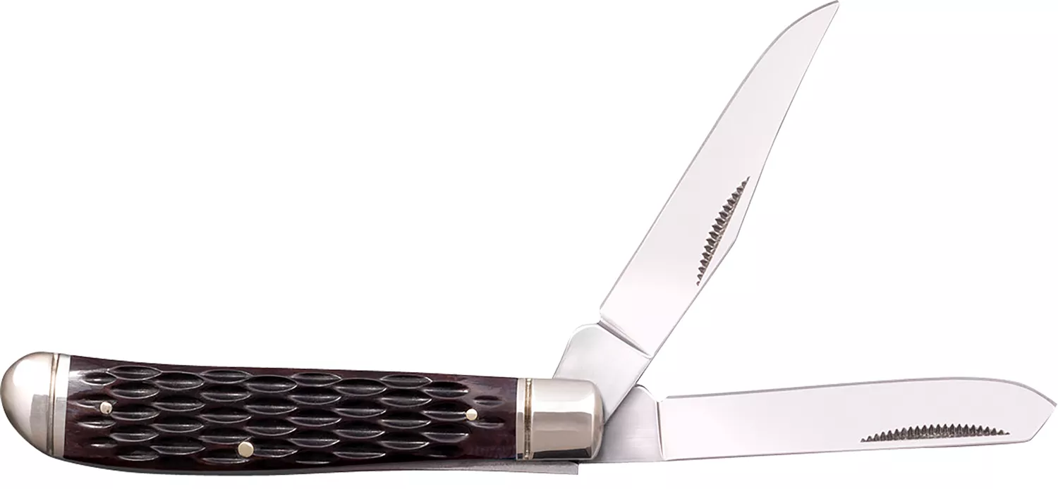 Cold Steel CSFLMTRPRJ TrapperMini 2.60"/2.70" Folding Clip/Spey Plain 3Cr13MoV SS Blade/Brown Jigged w/Polished Bolsters Bone Handle