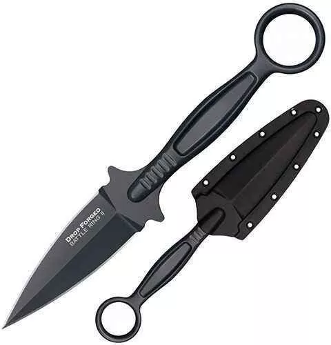 Cold Steel Drop Forged Fixed Knife Battle Ring II, 3 1/2" Grey Teflon Coated Blade, Secure-Ex Sheath with Ulti-Clip