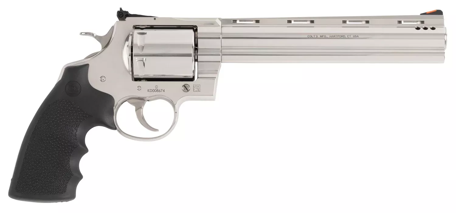 Colt Mfg KODIAKSP8RTS Kodiak44 Mag 6 Shot 8" Stainless Ported Vent Rib Barrel, Stainless Unfluted Cylinder & Stainless Steel Frame, Black Rubber Grip, Exposed Hammer