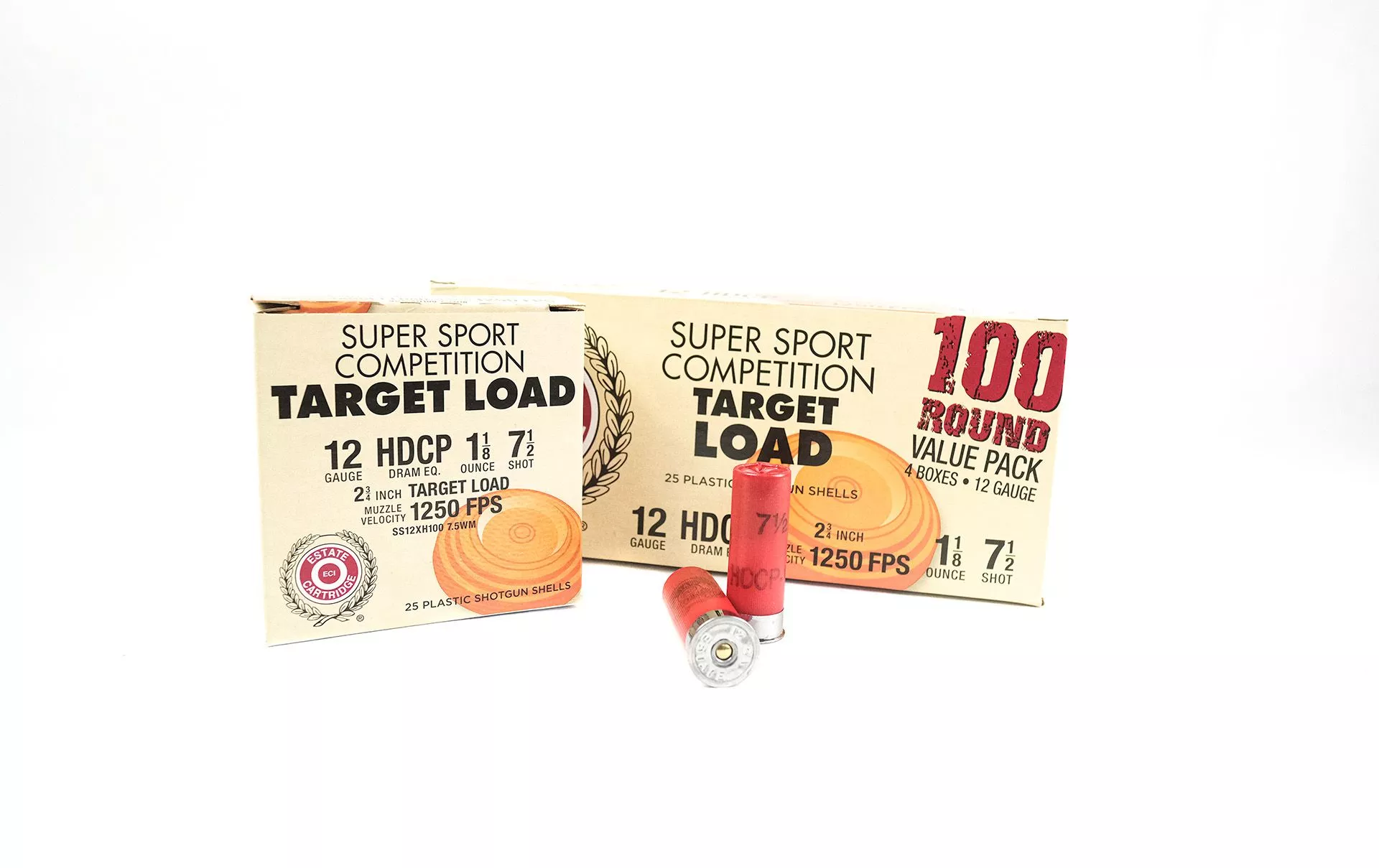 Estate Super Sport Competition Target Load 12 GA 2 3/4″ 1 1/8oz #7.5 Shot Ammunition Shotgun Ammo – 100 Rounds – SS12XH1007.5WM