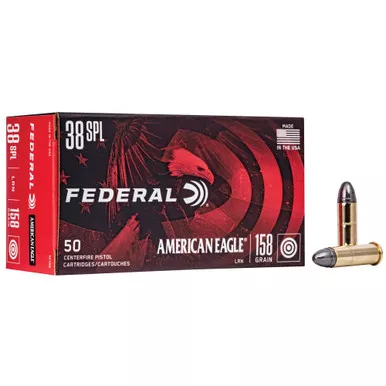 Federal American Eagle, 38 Special, 158 Grain, Lead Round Nose, 50 Round Box AE38B