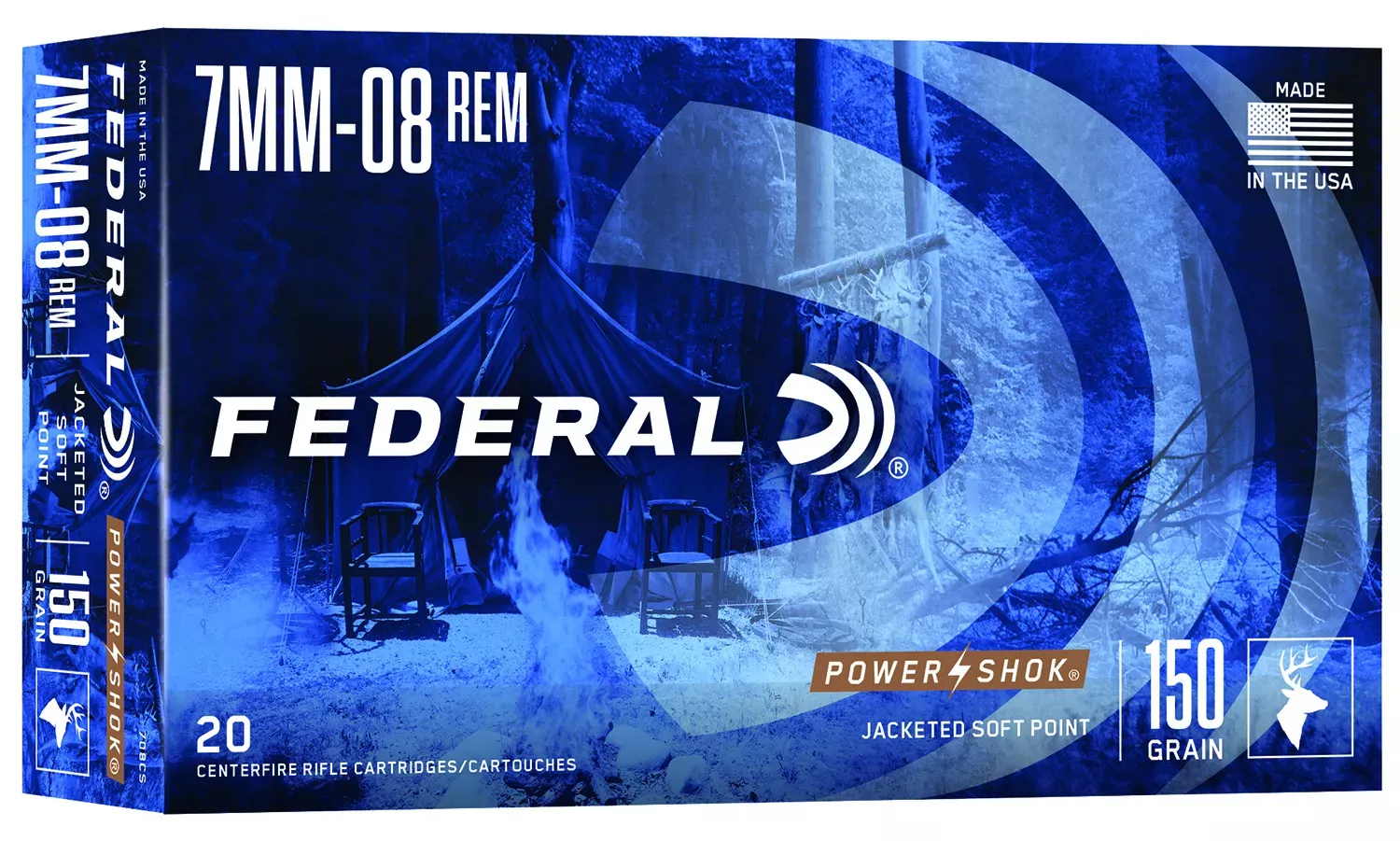 Federal Ammunition PowerShok 7mm-08 REMINGTON 150 Grain Soft point, 20-Round Box