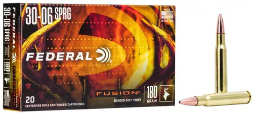 Federal Fusion Hyper Velocity Centerfire Ammunition, 30-06 Springfield, Bonded Soft Point, 180 Grain – 20 Cartridge Box ( 20 / 1 )
