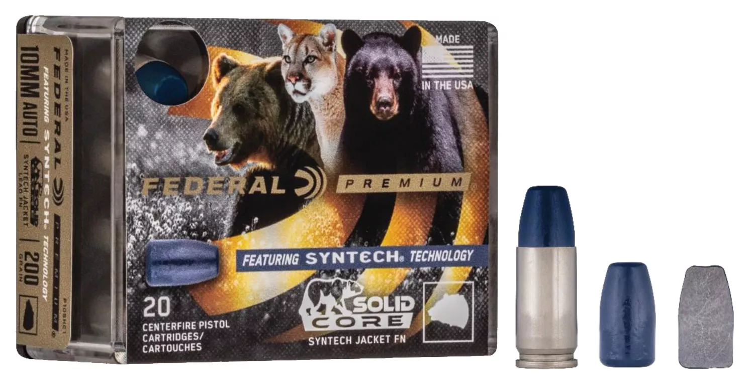 Federal P10SHC1 Premium10mmAuto 200gr Solid Core Synthetic Flat Nose 20 Per Box/10 Case