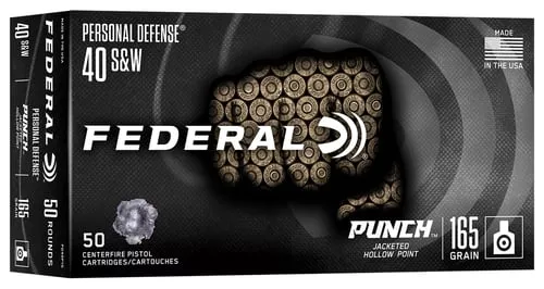 Federal PD40P1G Punch40S&W 165gr Jacketed Hollow Point 50 Per Box/10 Case