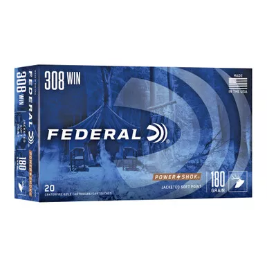 Federal PowerShok, 308 Winchester, 180 Grain, Soft Point, 20 Round Box 308B