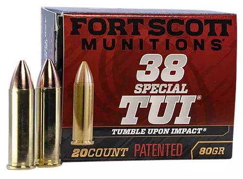 Fort Scott Munitions 38SPL080SCV Tumble Upon Impact (TUI)38Special+P 80gr Solid Copper Spun 20 Per Box/25 Case