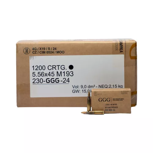 GGG 5.56 AMMUNITION 55 GRAIN FMJ M193 1200 RD Case