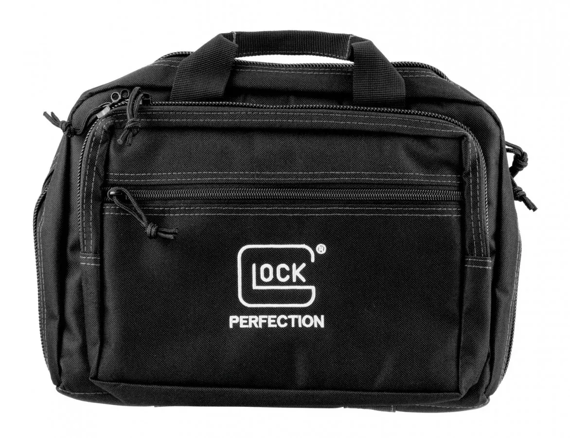 Glock AP60300 Double Pistol Case Dual Padded Compartments, 5 Internal Mag Holders, 3 Zippered Compartments, Carry Handle, Black 12.5"x9.5"x4.5"