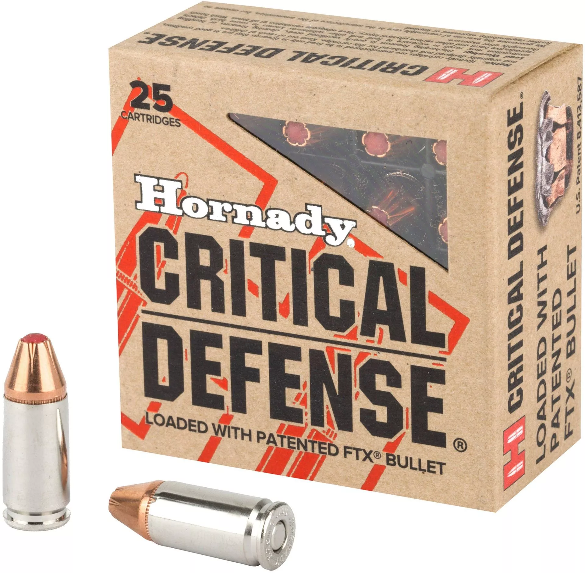 Hornady Critical Defense 9MM 115 Grain Flex Tip JHP Handgun Ammo – 25 Rounds – H90250