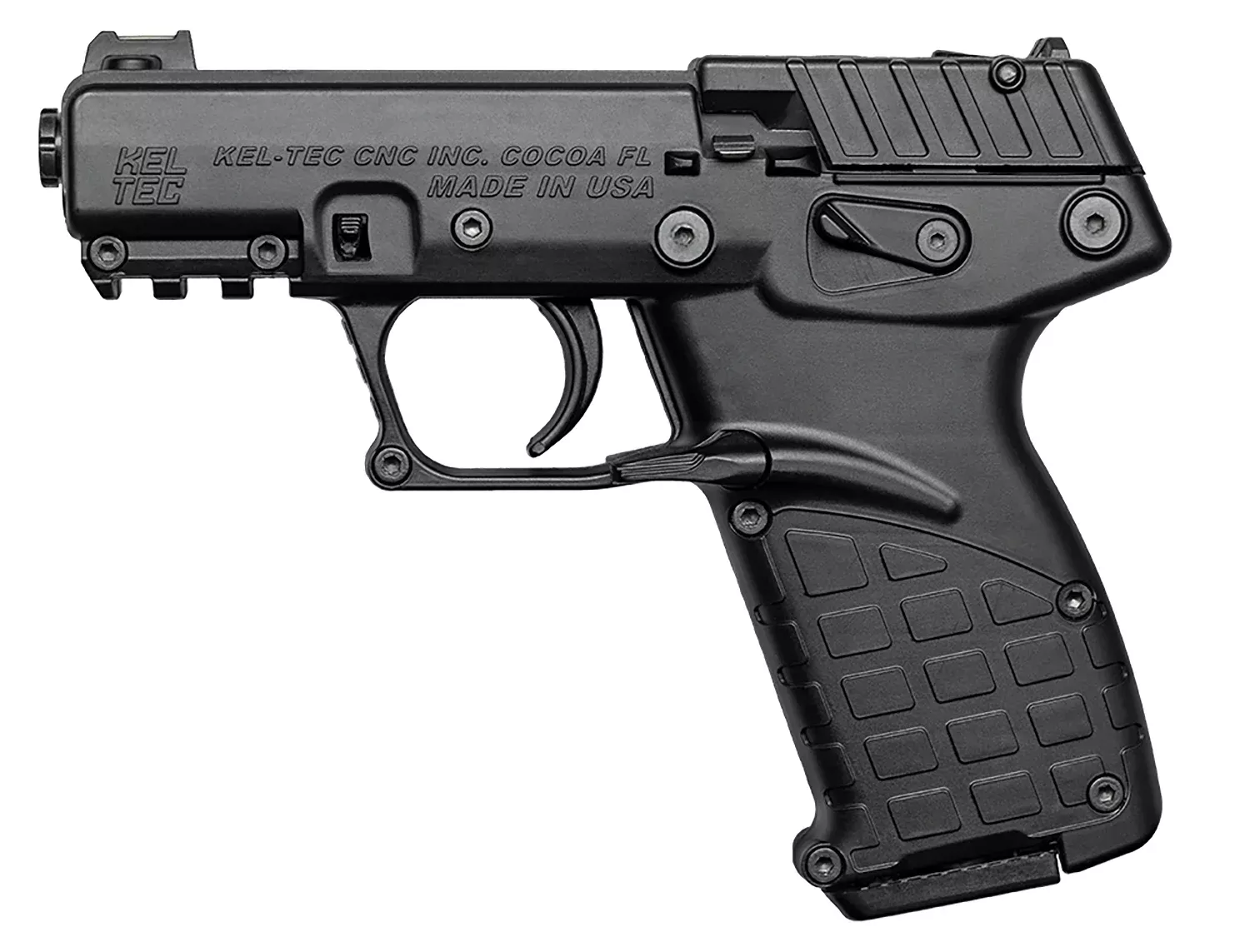 Kel-Tec P17BBLK10 P17Compact Frame 22 LR 10+1 3.80″ Black Threaded Barrel, Black Serrated Slide, Black Polymer Frame w/Picatinny Rail, Textured Grip, Ambidextrous