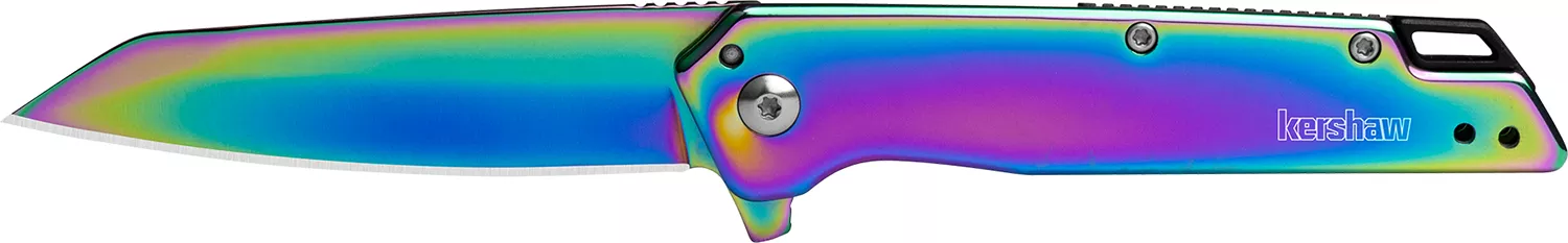 Kershaw 1365RBW Misdirect3" Folding Reverse Tanto Plain Polished Rainbow PVD 4Cr14 Blade, Polished Rainbow PVD Stainless Steel Handle
