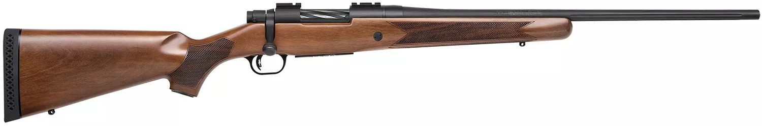 Mossberg 27841 PatriotFull Size 22-250 Rem 5+1 22" Matte Blued Fluted Barrel, Drilled & Tapped Matte Blued Stainless Steel Receiver, Walnut Fixed Stock, Right Hand