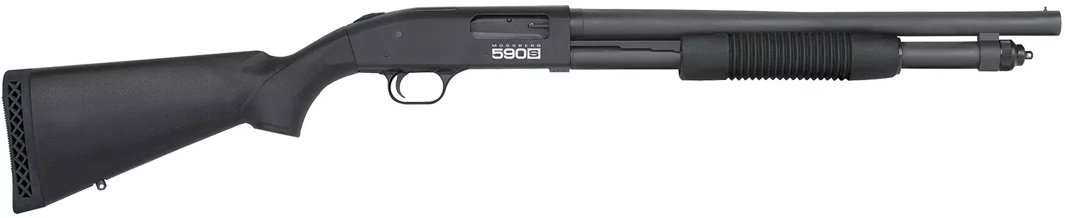 Mossberg 51605 590S12 Gauge Pump 3" 9+1 18.50" Matte Blued Steel Barrel, Matte Blued Optic Ready Receiver, Fixed Black Synthetic Stock, Right Hand