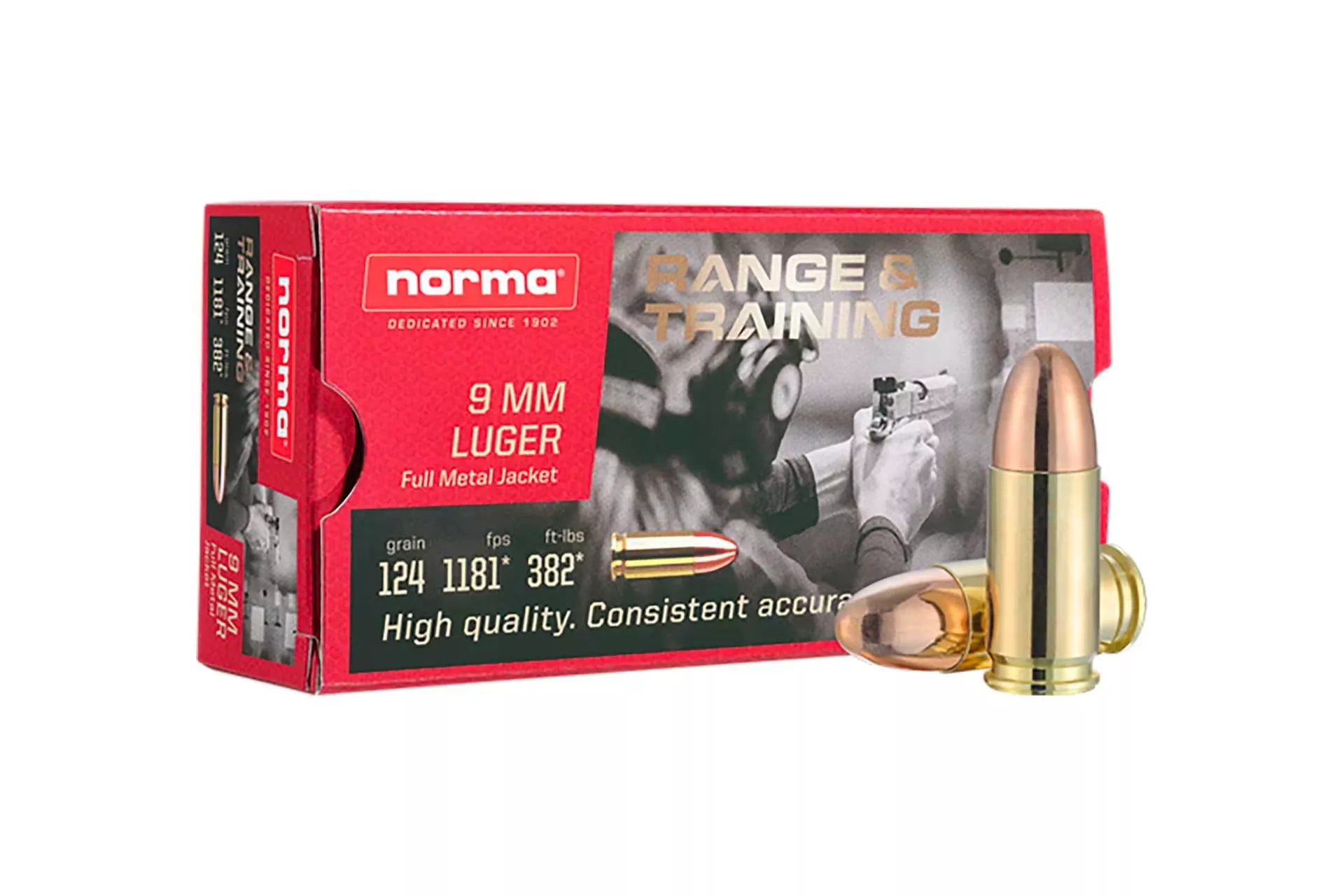 Norma Range and Training 9mm 124 Grain FMJ Handgun Ammo – 50 Rounds – 620340050