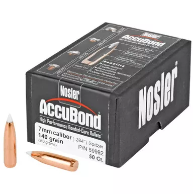 Nosler AccuBond, .284 Diameter, 7MM, 140 Grain, Spitzer Boat Tail, 50 Count 59992