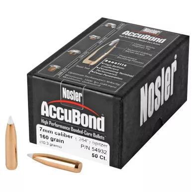 Nosler AccuBond, .284 Diameter, 7MM, 160 Grain, Spitzer Boat Tail, 50 Count 54932
