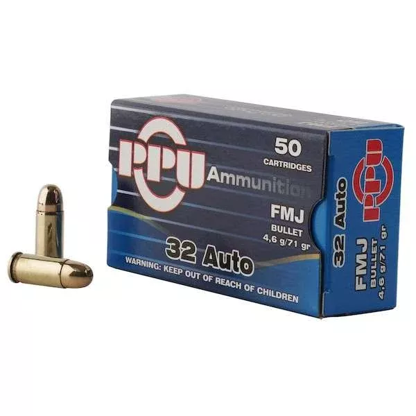 PPU Handgun Ammunition .32 ACP 71 gr FMJ 903 fps 903 fps 50/ct