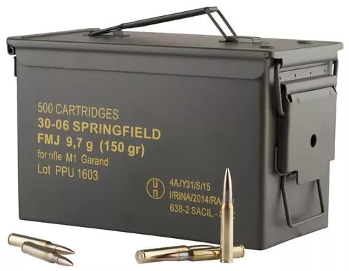 PPU PP3006GMC Standard Rifle30-06Springfield 150gr Full Metal Jacket/500rds *Sold by Case *Includes Metal Can