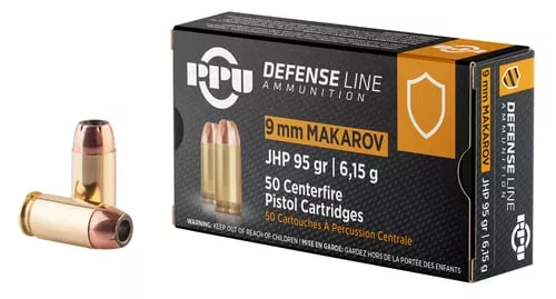 PPU PPD9M Defense9x18Makarov 95gr Jacketed Hollow Point 50 Per Box/20 Case